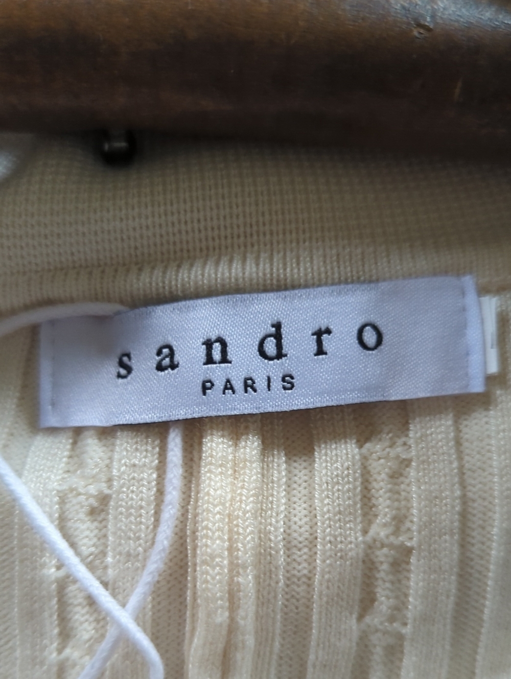 Sandro Florine Knit Midi Dress Cream Beige Button-Down Polo Navy Blue Trim Maxi - Picture 8 of 8
